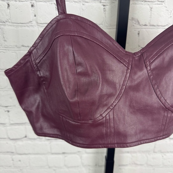 Future Collective Maroon Crop Faux Leather Top Size Large - Picture 2 of 8